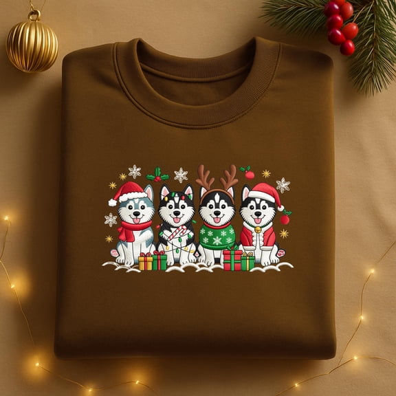 Embroidered Husky Christmas Sweatshirt, Dog Mom Gift