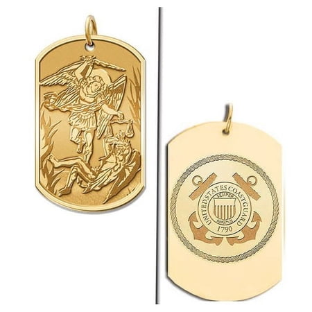 Saint Michael Doubledside COAST GUARD Dogtag Religious Medal - 2/3 Inch X 1 Inch - Solid 14K White Gold