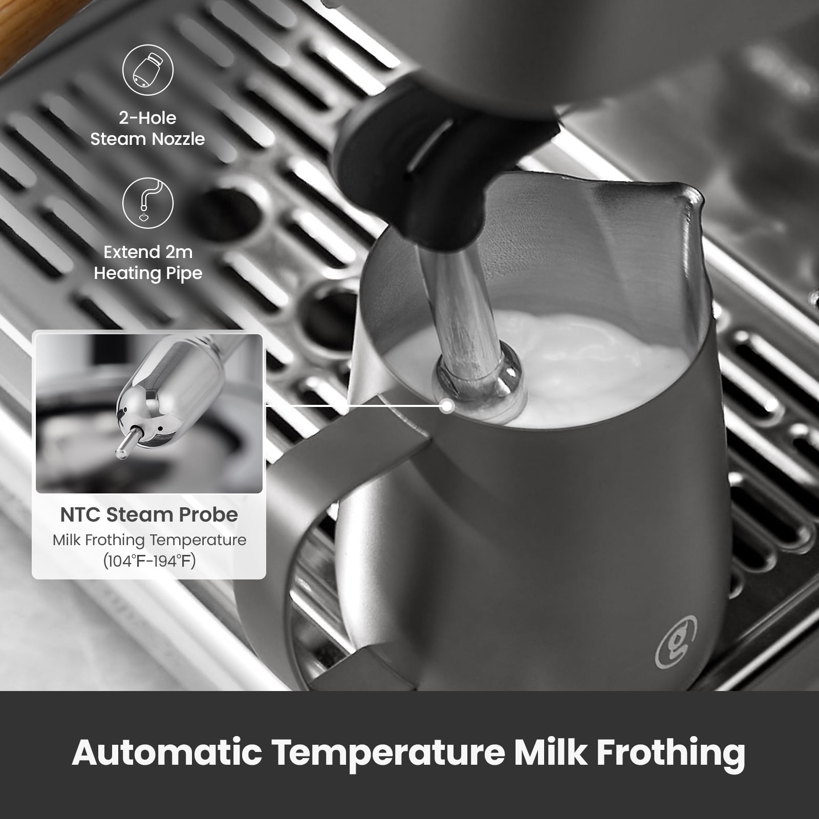 Gemilai G3028A Espresso Machine, 15 Bar Professional Coffee Maker with Adjustable OPV & Automatic Milk Frother, PID Temperature Control, 57oz Tank, 550ml Boiler for Cappuccino, Latte Grey