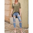 thumbnail image 2 of Asyoly Womens Tops Summer Plus Size V Neck Shirts Short Sleeve Waffle Knit Shirts Cotton T Shirts Solid Color Loose Tee Blouse, 2 of 6