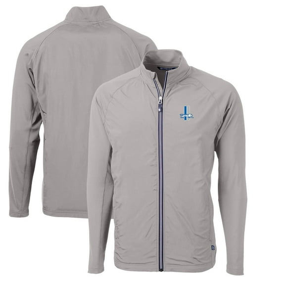 Men's Cutter & Buck Gray Detroit Lions Adapt Eco Knit Hybrid Recycled Full-Zip Throwback Jacket