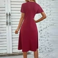 thumbnail image 4 of Blmnix Holiday Party Dresses for Women Fit & Flare Pleated Elegant Skirt Red V-Neck Short Sleeve Wedding Guest Dress,M, 4 of 7