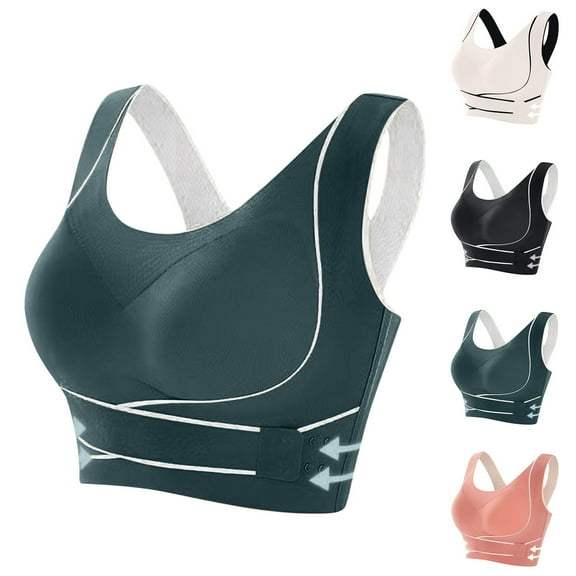 CFLVAEK Wireless Sports Bras for Women Plus Size Push up Seamless Workout Bra Comfy Posture Corrector Sports Bra Front Criss Cross Bras with Side Buckle XXL