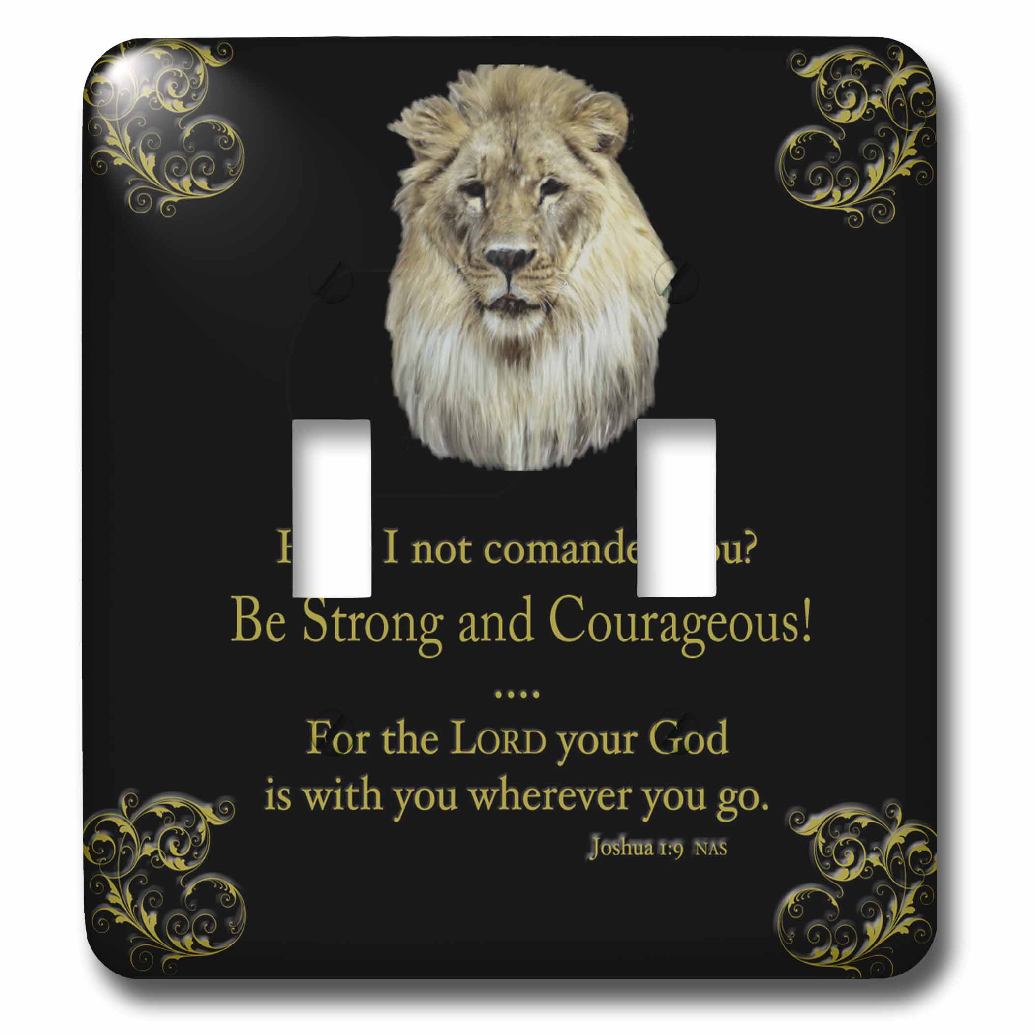 8 3dRose 3D Rose Joshua 1 Verse 9 Be Strong and Courageous Illustrated with a Lion in Gold on a Black Background 8-inch - Ceramic Tile ct_42588_3