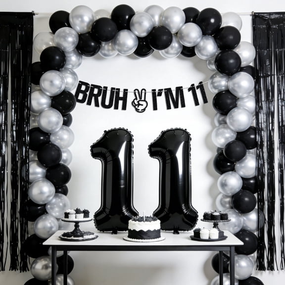 11th Birthday Party Decorations Cool Black Silver Theme Kit - Trendy Teen Celebration Supplies