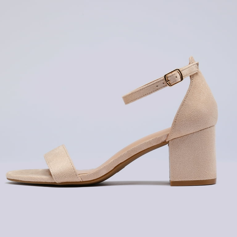 Free Shipping Pennysue Women s Chunky Low Heels Sandals Nude Suede Ankle Strap Wedding Shoes 9.5M Walmart