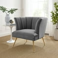 thumbnail image 2 of Armchair Accent Tufted Chair, Grey Gray, Velvet, Modern Contemporary, Mid Century Living Hotel Lounge Cafe Lobby, 2 of 8