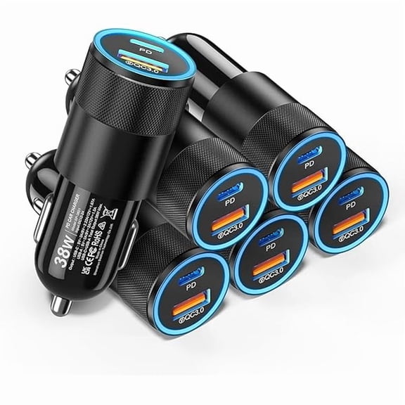 Quyaojz 6 Pack USB C Car Charger, 38W Dual USB-C   USB-A Car Charger Adapter Fast Charge PD/QC 3.0 Cigarette Lighter Adapter USB Charger Plug for iPhone 17/16/15/14/13/12/11/, iPad, Samsung