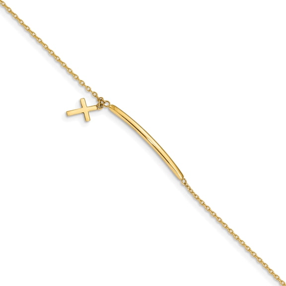 Primal Gold 14 Karat Yellow Gold Children's Dangle Cross with 0.5 Inch Extension Bracelet