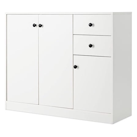 Storage Cabinet with Drawers, White Sideboard Buffet, Adjustable Shelves, Modern Accent Cabinet, Kitchen Living Room Entryway