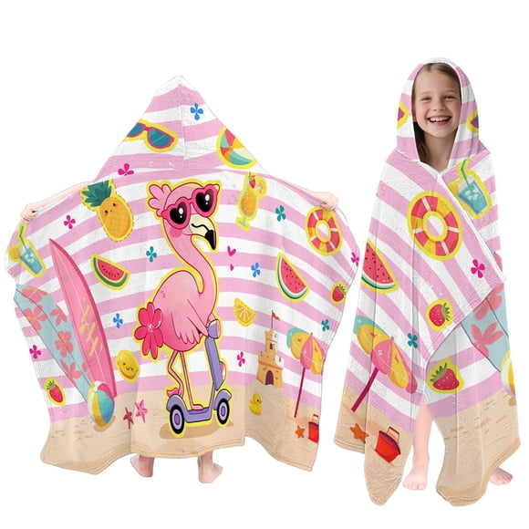 Toalla Fiwbnasz Flamingos para niños con capucha, 76 x 127 cm, color rosa