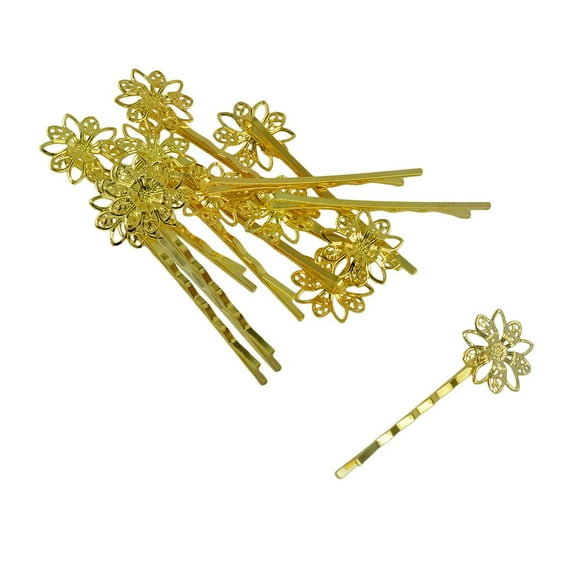 EHJRE 12 Piece Flower Filigree Hair Clips Hair Pins Headwear Findings Gold