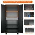 thumbnail image 3 of Aobabo Upgraded Metal Garage Cabinet with Wheels with 6 Pegboards & 1 Drawer, 71" H Lockable Steel Tool Storage Cabinet for Garage,Home,Office,Assembly Required,Black, 3 of 9