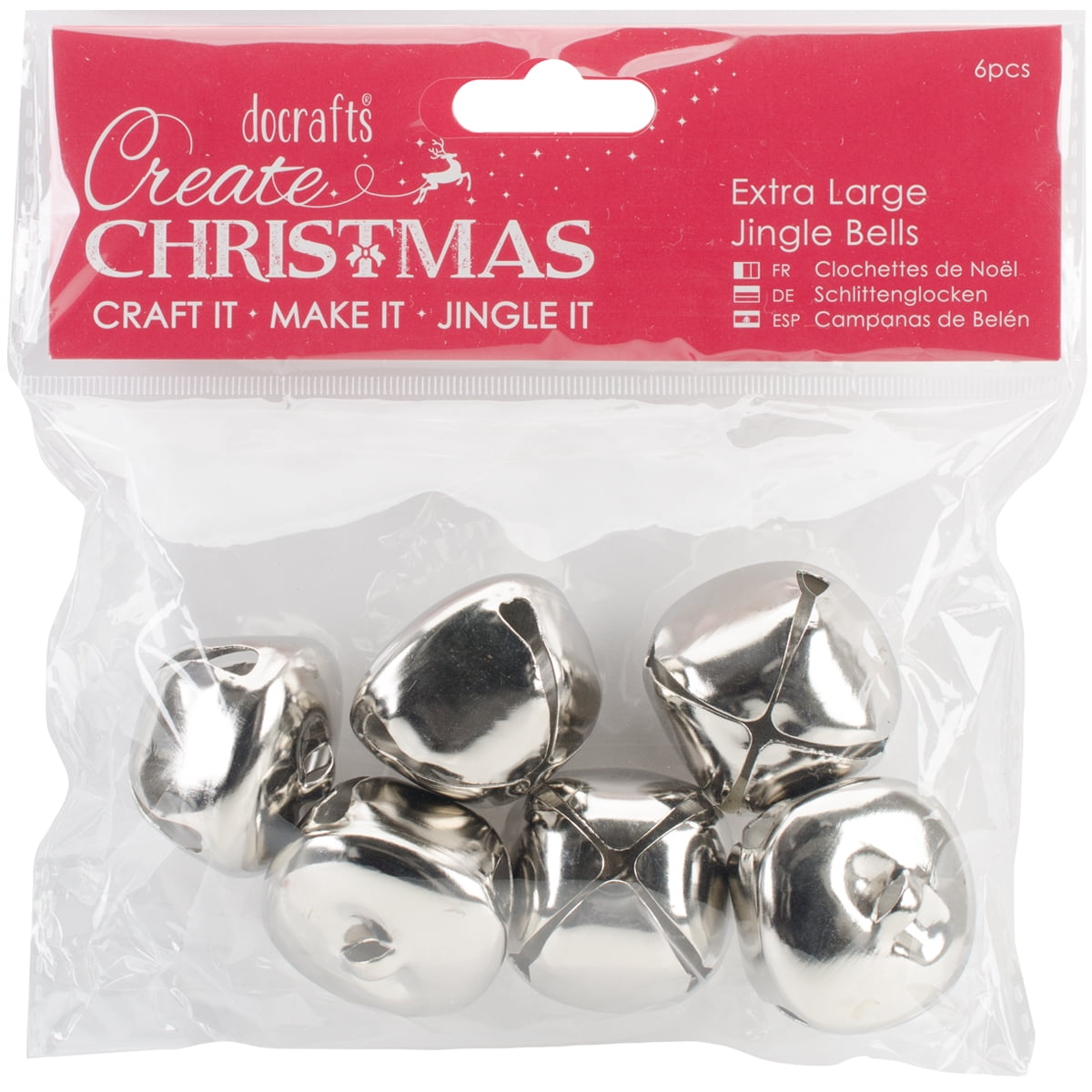 Papermania Extra Large Jingle Bells 6PcsSilver