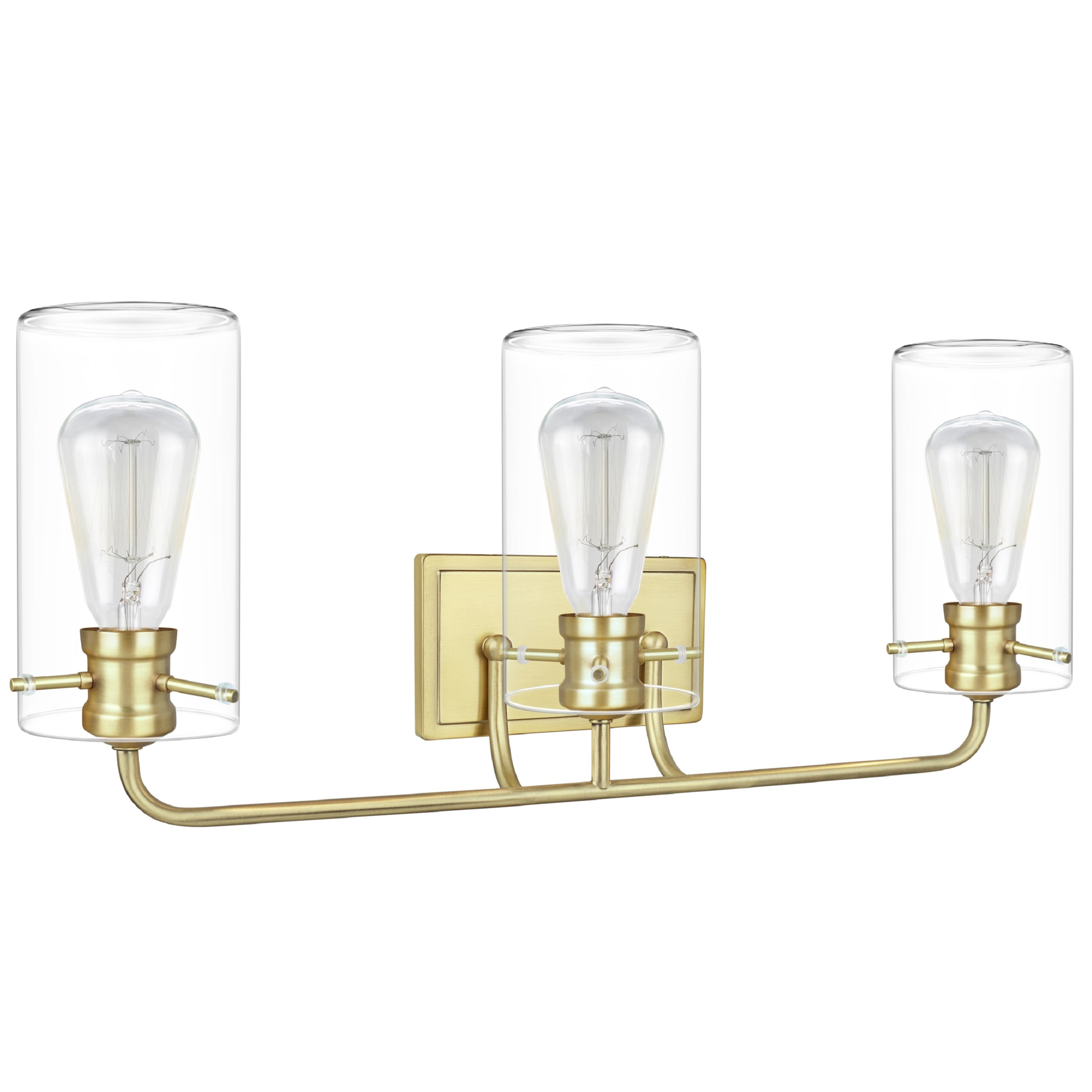 Aspen Creative 62236-2, Three-Light Metal Bathroom Vanity Wall Light Fixture, 25" Wide, Transitional Design in Antique Brass