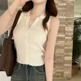 thumbnail image 4 of Lapel Ice Silk Slim Fit Vest for Women Summer Early Fall Thin Knit Tank Top Sleeveless Short Sleeve Casual Layering Outwear, 4 of 8