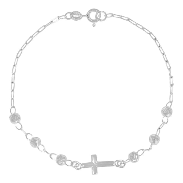 Pulsera De Plata 925 Con Cruz Y Bola Diamantada 18 Cm