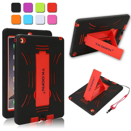 Ipad Mini Screen Replacement Red Heavy Duty Silicon Defender Shell Military Shockproof Bumper Case Cover with Built in Stand for Apple iPad Mini 1 2 3 + Screen Protector + Stylus + Cleaning Cloth Red ()
