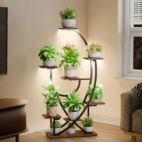 Stand with Grow Light - 8 Tiered Corner Planter Stands for Indoor Plants Multiple, 51" Metal Lighted  Shelf Indoor with Grow Light