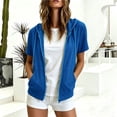 thumbnail image 4 of thefmos Women Summer Fall Short Sleeve Hooded Zip Open Front Casual Basic Solid Trendy Tops Hoodie Casual Sweatshirt Jacket, Sky Blue XL, 4 of 7