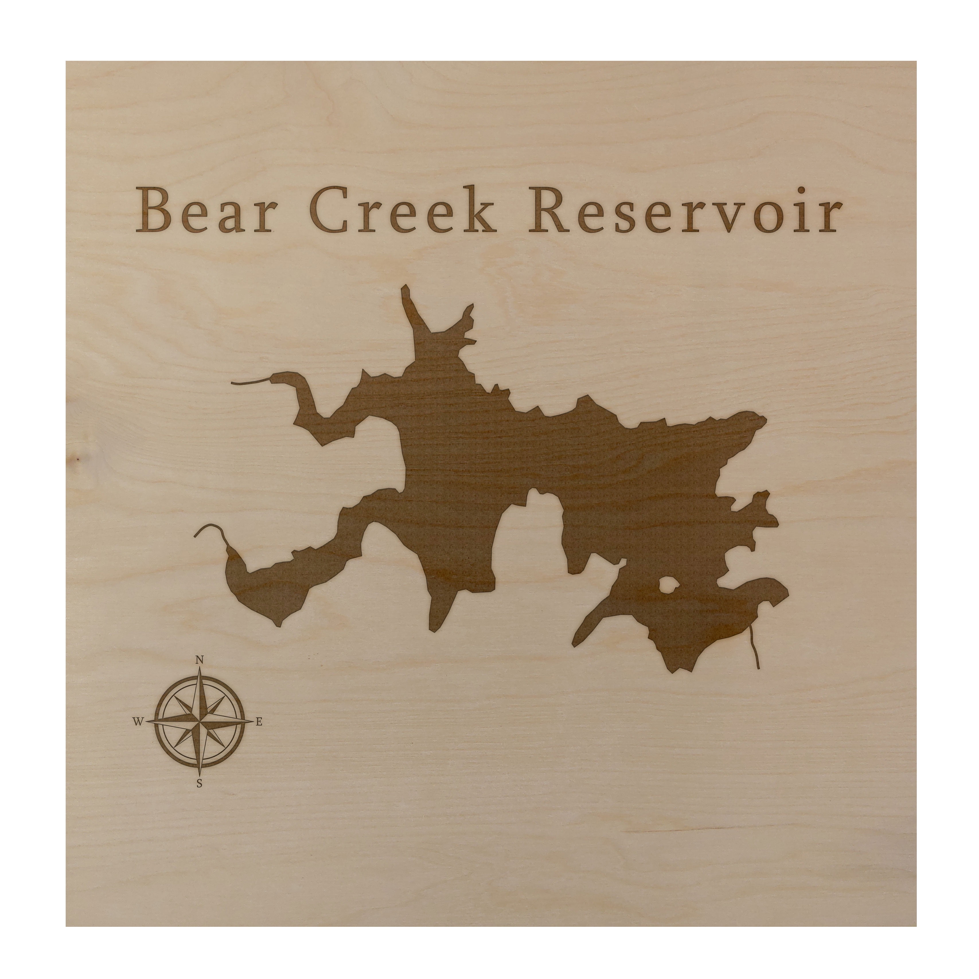 Bear Creek Reservoir 24x24" Wood Lake Map Wall Art Office Decor Lake