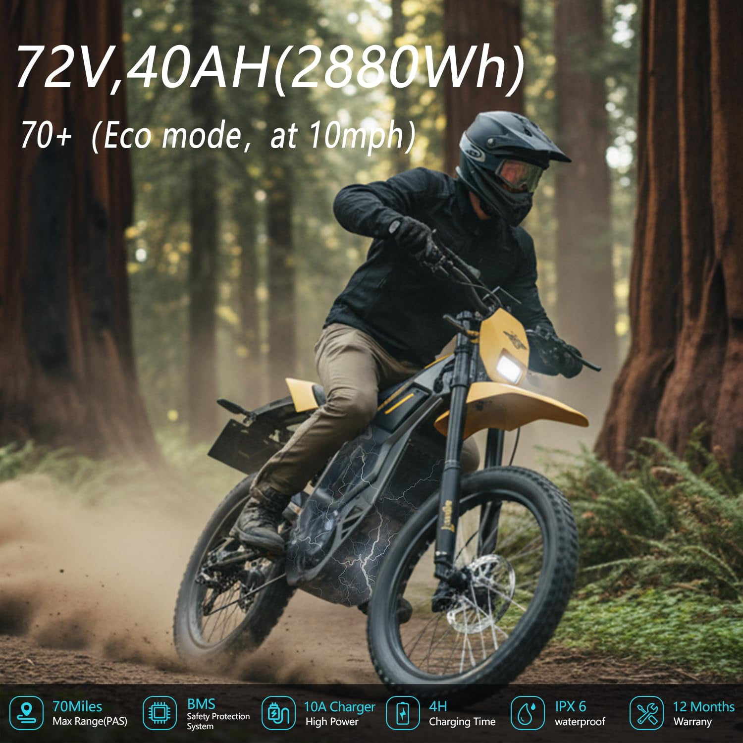 Freego Nova 5 Electric Dirt Bike for Adults,8000W Peak Mid-Drive Motor,72V 40Ah Battery,53 MPH,380N.m Torque,19"/18" Off-Road Tires,Hydraulic Disc Brakes