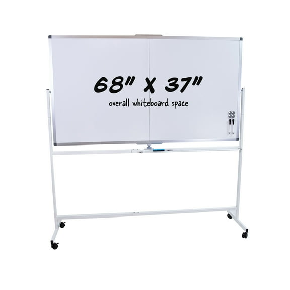 Sunnydaze Rolling Magnetic Whiteboard, 68" x 37", with Wheels