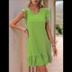 thumbnail image 4 of Vestidos de Verano para Mujer, Cuello Redondo, Corta, Dobladillo con Volantes, Informal, Minivestido, Color Matcha, XL, 4 of 7