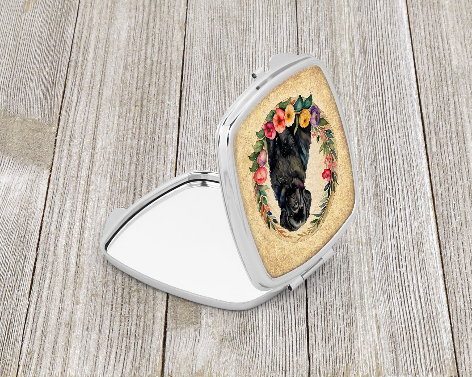 Newfoundland and Flowers Compact Mirror 2.75 in x 3 in