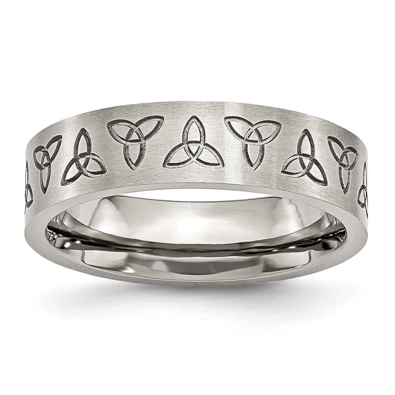 Celtic Stainless Steel Engraved Trinity Symbol Brushed 6mm Band