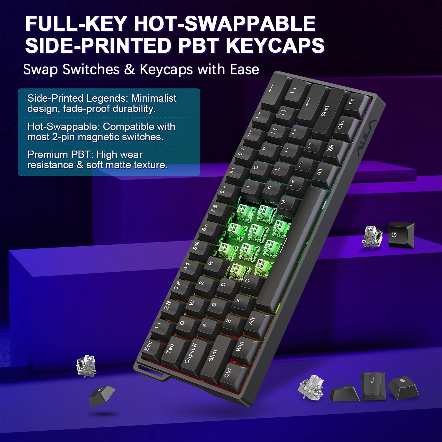 Aula WIN60 HE 60% Mechanical Gaming Keyboard, Magnetic Switch, 8000Hz Polling Rate, Adjustable Actuation Rapid Trigger Mode, RGB Hot Swappable PBT Keyboard Wired, 60 Percent Compact Design for PC