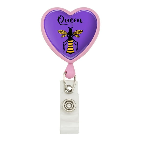 Queen Bee Heart Lanyard Retractable Reel Badge ID Card Holder