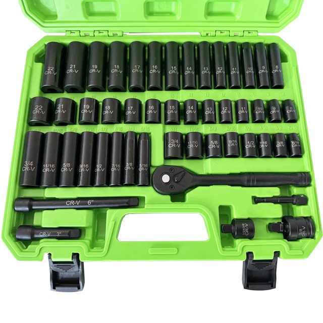 Juego de enchufes TOHOME 3/8 Drive de 50 piezas con funda SAE 5/16-3/4 y sistema métrico 8-22 mm