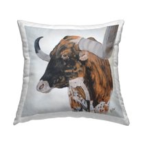 Stupell Industries Longhorn Cattle Nature Portrait Printed Throw Pillow Design by Kathy Winkler