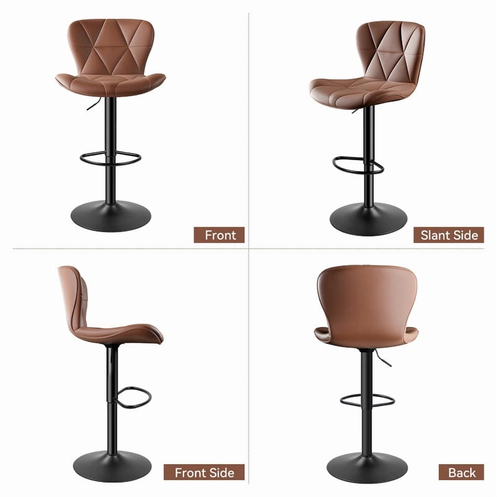 Daluvenix Modern Bar Stools Set of 1, Adjustable Swivel Counter Height Bar Chairs with Back, Faux Leather Upholstered for Kitchen Island, Brown