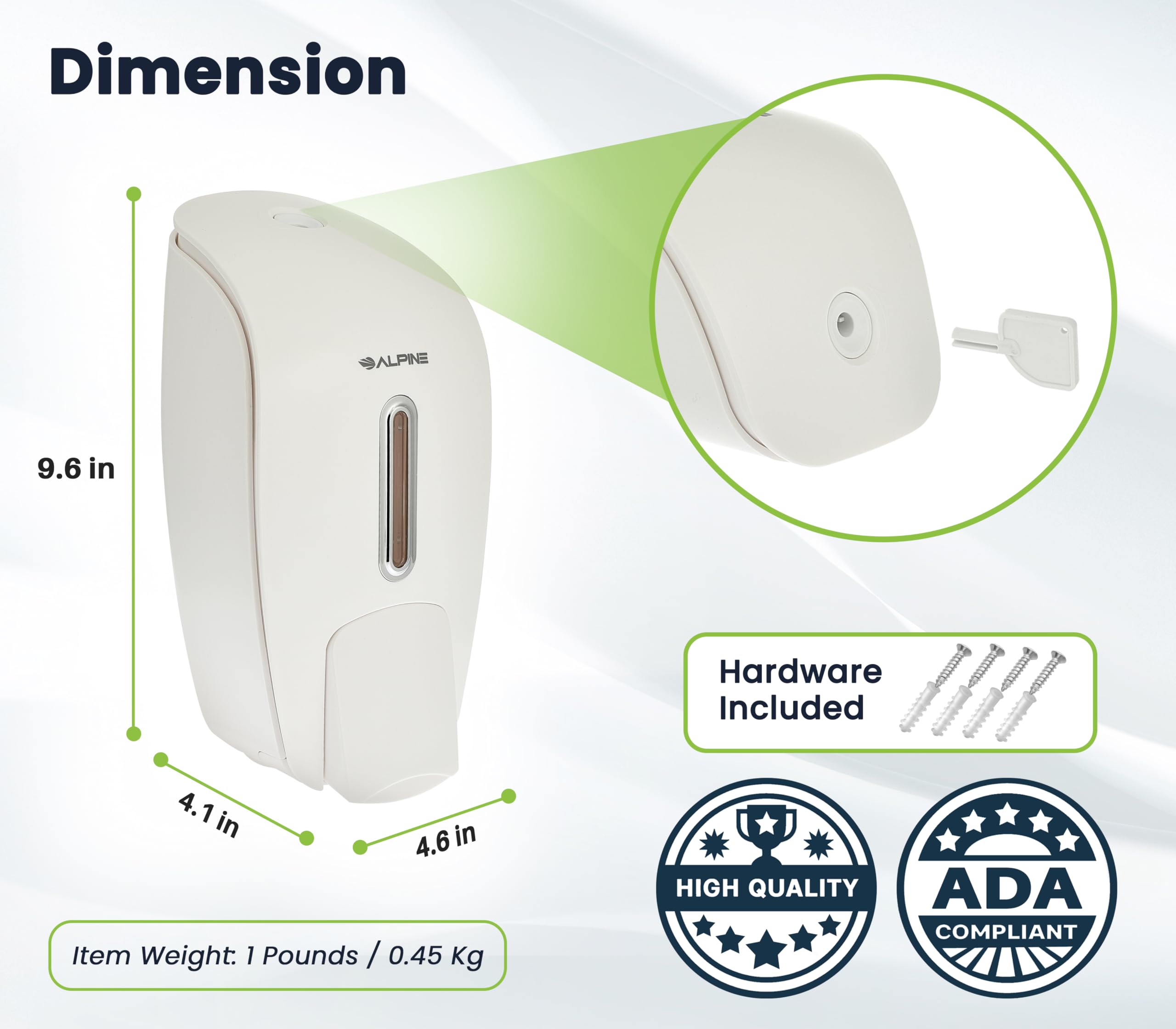 Alpine Manual Soap Dispenser Wall Mount - Commercial Soap Dispenser Wall Mounted for Liquid Soap & Hand Sanitizer Perfect for Bathroom, Kitchen, Refillable 800 ml Capacity (White)