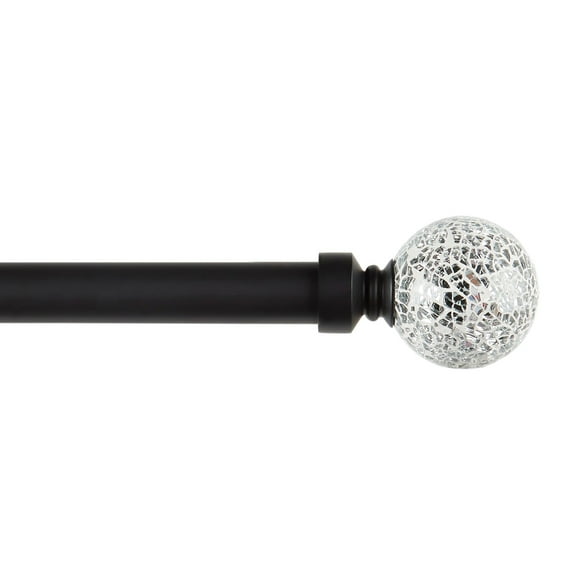 Exclusive Home White Mosaic 1" Curtain Rod and Coordinating Finial Set, Matte Black, Adjustable 66"-120"
