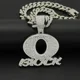 thumbnail image 2 of Collar con colgante de letra Oblock de estilo hip hop de moda con incrustaciones de aleación, estilo punk rap, collar genial con borde cruzado, 2 of 4