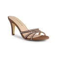 thumbnail image 1 of BLISSFUL STEP Women's Triple Strap Rhinestone Mules Open Toe Stiletto Heel Slide Sandals Brown 6, 1 of 7