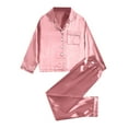 thumbnail image 1 of Pijamas para niñas, talla 10-11 años, de satén de seda, con botones, suaves, cómodos, de manga larga, con cuello vuelto, color rosa intenso., 1 of 7