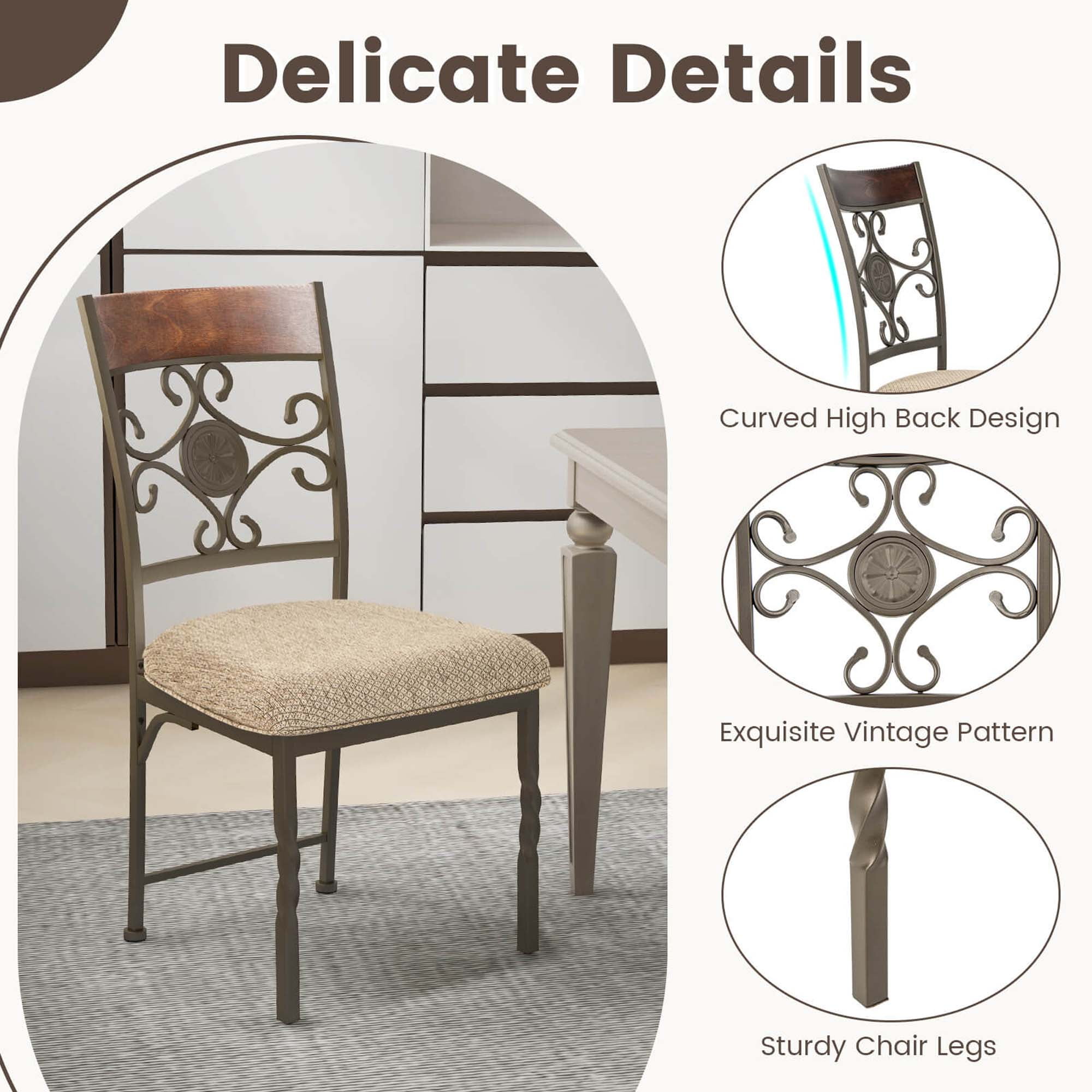 Costway Set of 2 Dining Room Chairs Armless Kitchen Chairs Set with Seat Cushion