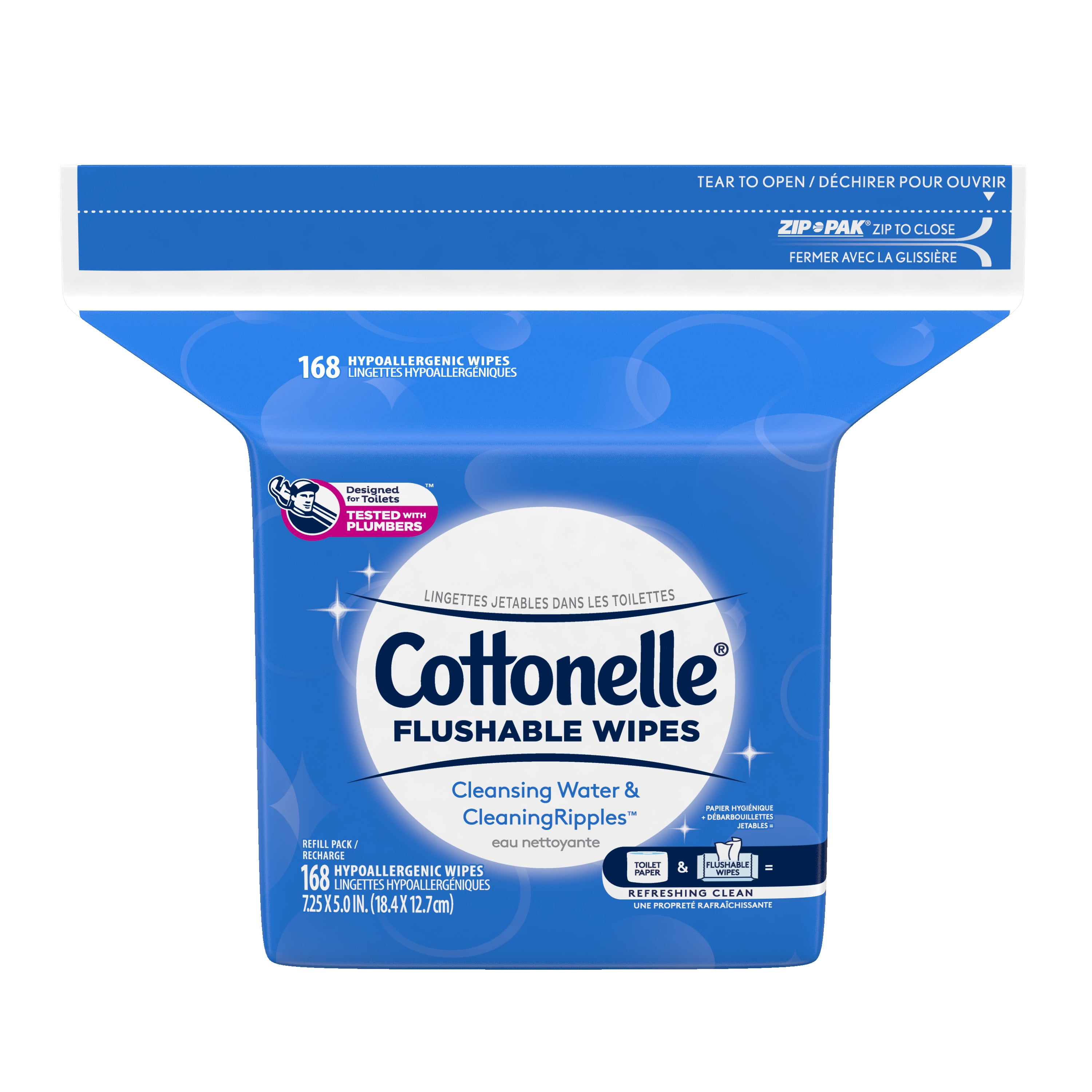 Cottonelle Flushable Wet Wipes, 1 Refill Pack, 168 Hypoallergenic Wipes