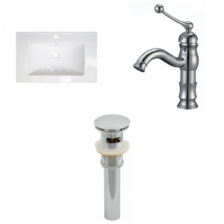 23 75 in W 1 Hole Ceramic Top Set In White Color CUPC Faucet Incl Overflow Drain Incl