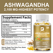 Organic Ashwagandha 2,100 mg - 120 Veggie Capsules Pure Ashwagandha Powder and Root Extract Supplement - Stress Relief, Mood Enhancer