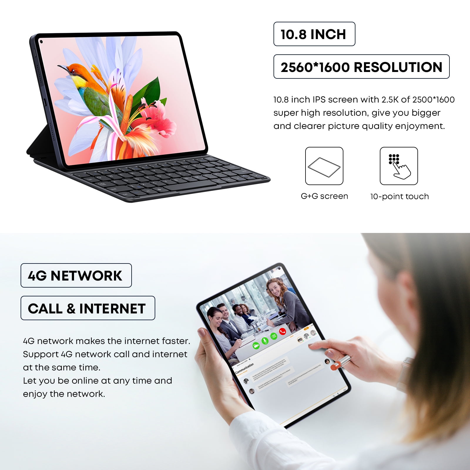 CHUWI Hipad Pro 10.8" Gaming Tablet 8GB+128GB MT8789V Octa-Core 2.0Ghz,Dual SIM/4G LTE+5G WiFi,Android 11,2 in 1 Tablet Laptop,GPS,2560x1600 IPS With Keyboard and Stylus Pen