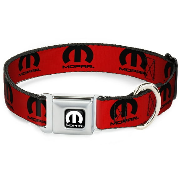 Mopar Pet Collar, Dog Collar Metal Seatbelt Buckle, Mopar Logo Repeat Red Black, 9.5 to 13 Inches 1.0 Inch Wide
