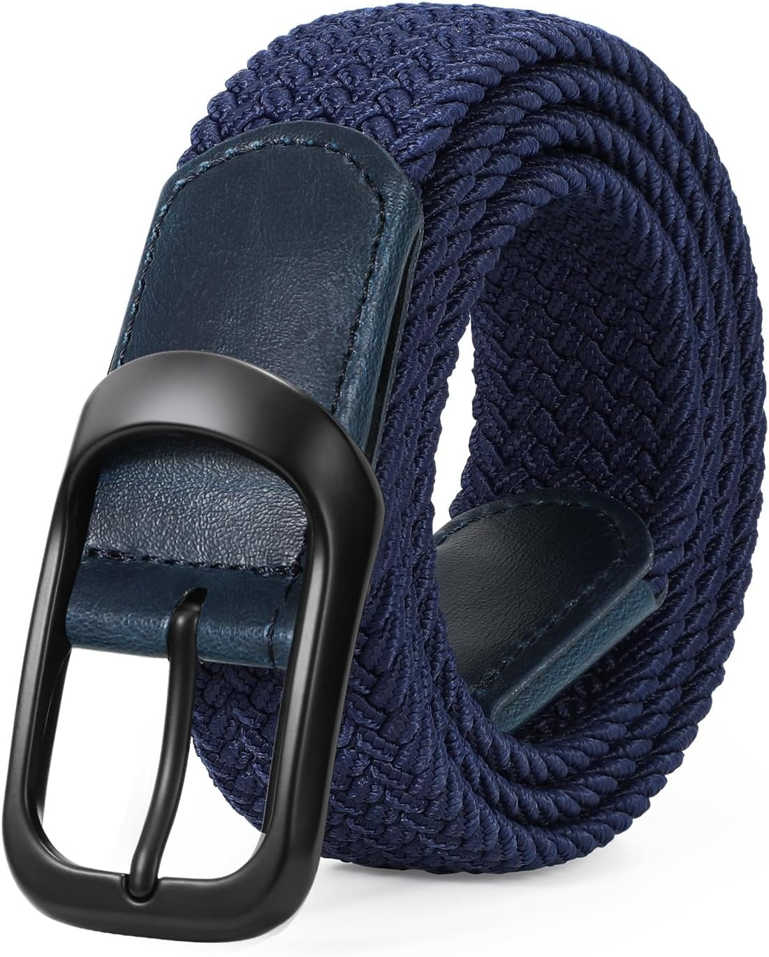 Maikun Elastic Woven Braided Belt, Black Buckle, Stretch