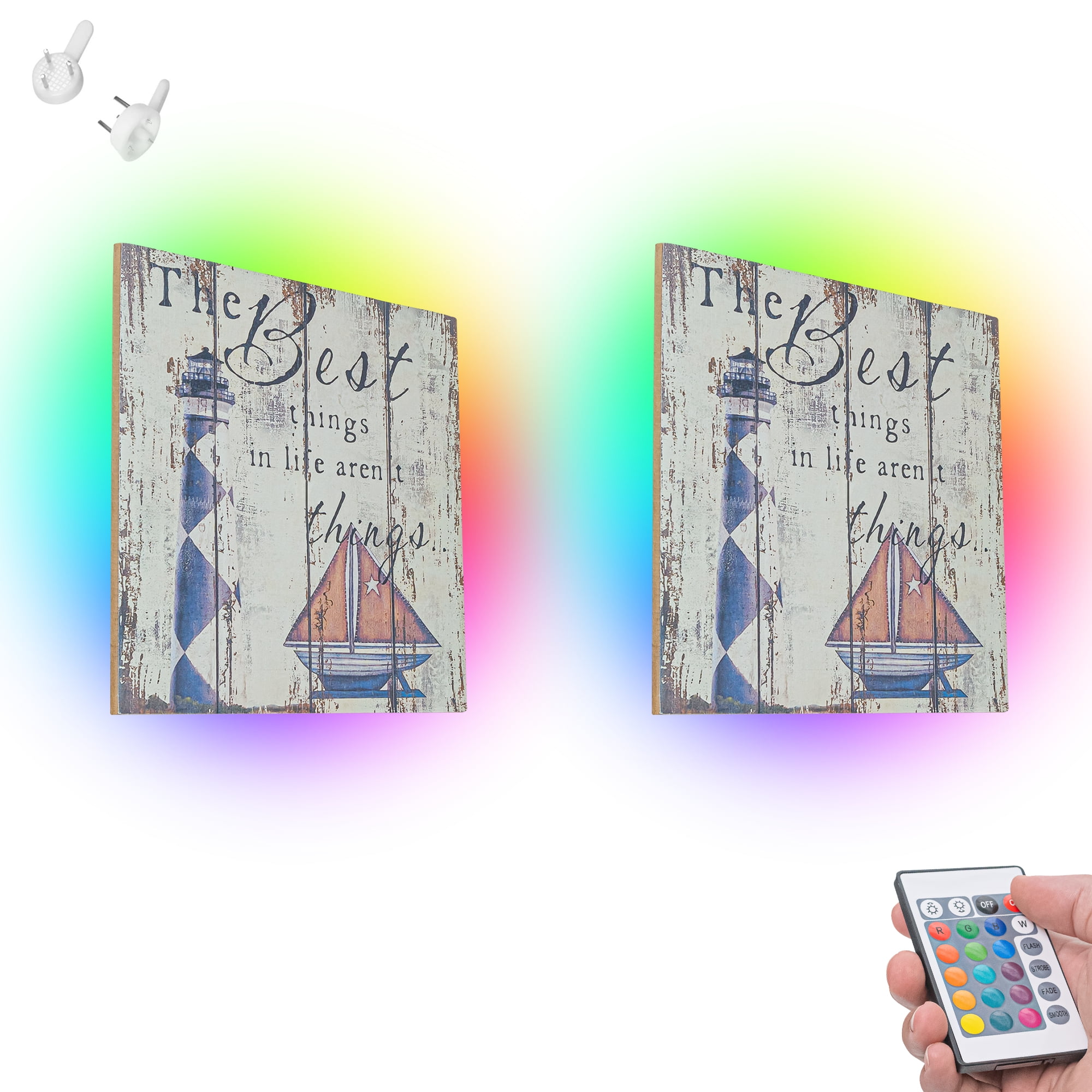 Kiven Led Wooden Wall Lamp, Battery Operated Wall Lights with RGB Mode