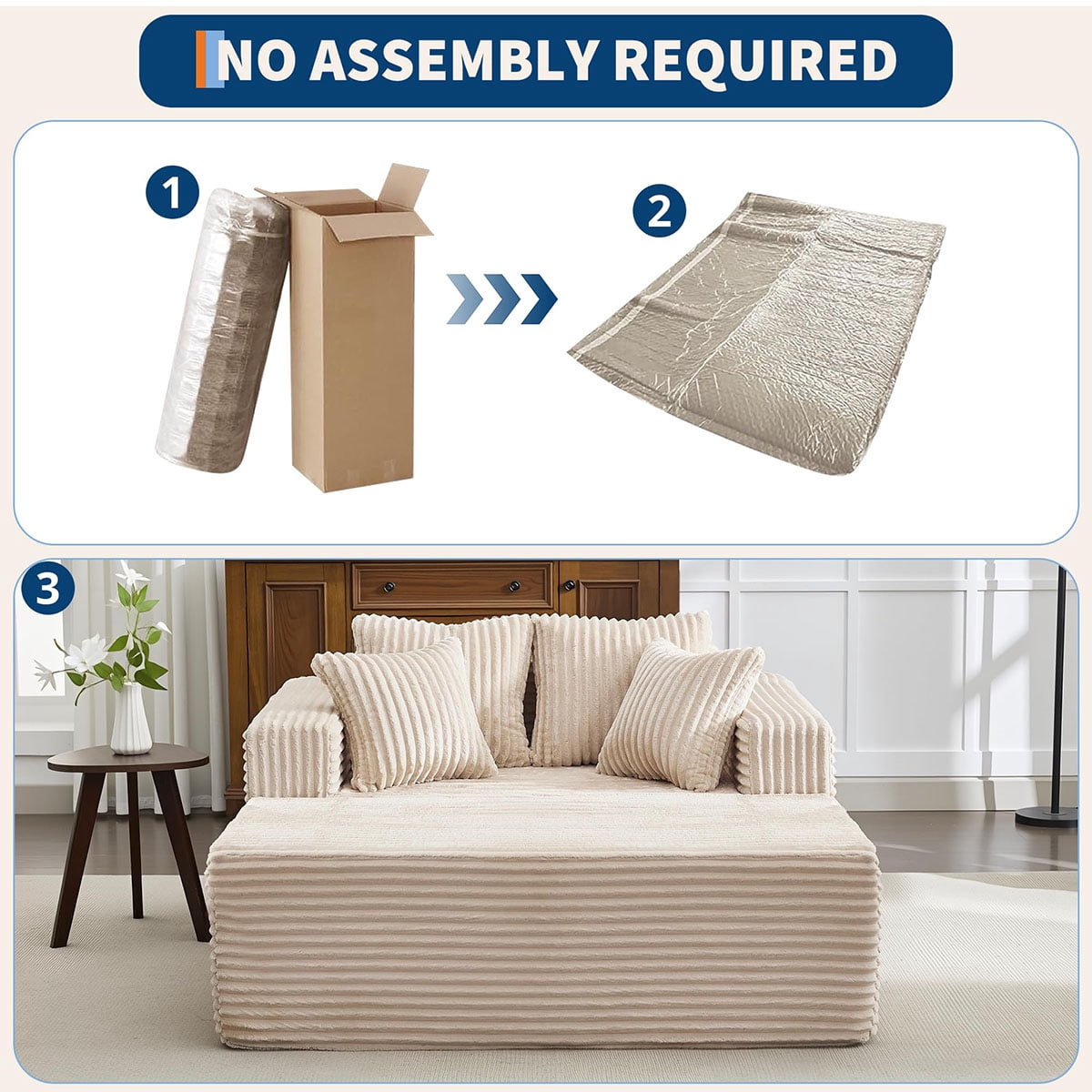 Danolapsi 54.3" Oversized Chaise Lounge,Wide Boneless Corduroy Loveseat with 4 Pillows, Armrests, Comfy Fluffy Reading Couch, No Assembly Required Deep Seat Sofa for Living Room, Bedroom, Office