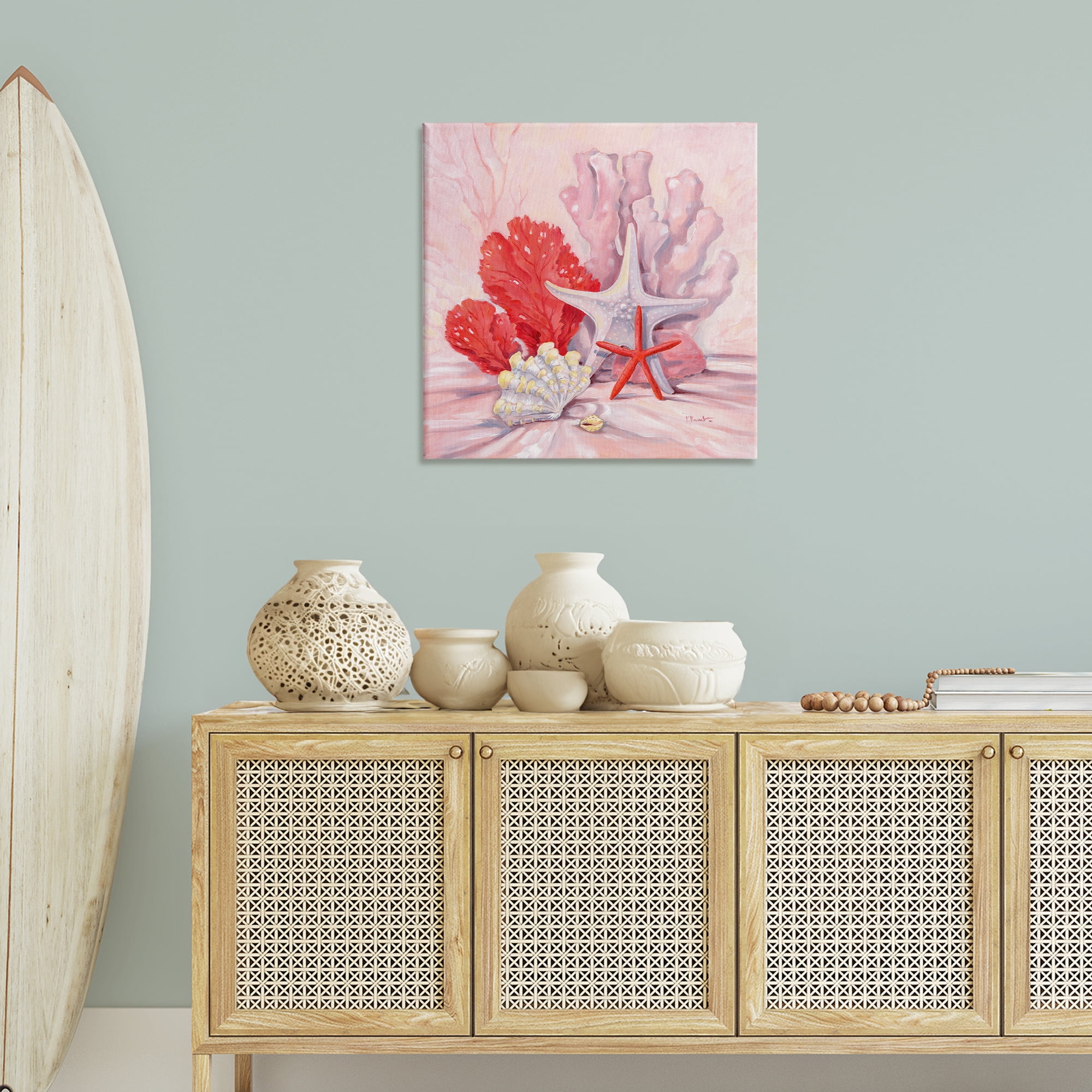 Stupell Industries Pink Gathered Sea Life Animals & Insects Painting Gallery Wrapped Canvas Art Print Wall Art, 30 x 30